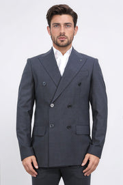 slim fit sivri yaka kruvaze antrasit takım elbise